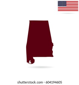 Map of the U.S. state of Alabama on a white background. American flag.
