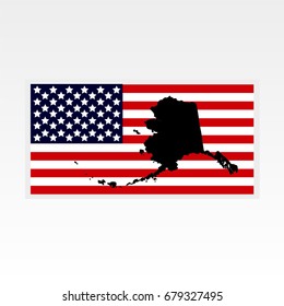 Map of the U.S. state of Alaska. American flag
