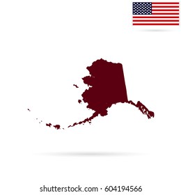 Map of the U.S. state of Alaska on a white background. American flag.
