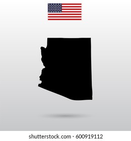 Map of the U.S. state of Arizona. American flag.
