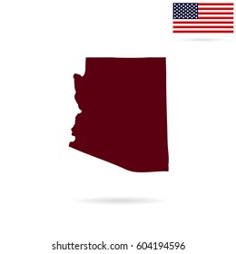Map of the U.S. state of Arizona on a white background. American flag.
