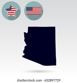 Map of the U.S. state of Arizona on a white background. American flag, star.