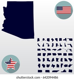Map of the U.S. state of Arizona on a white background. American flag, star