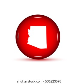 Map of the U.S. state of Arizona. Red button on a white background