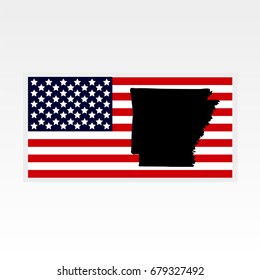 Map of the U.S. state of Arkansas. American flag
