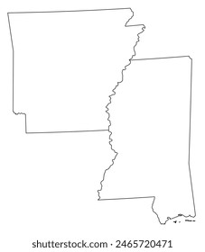 Map of the U.S. state of Arkansas,Mississippi