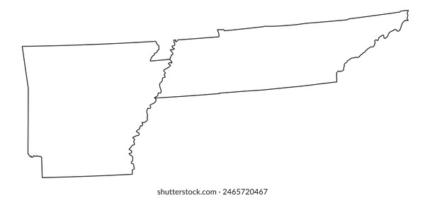 Map of the U.S. state of Arkansas,Tennessee