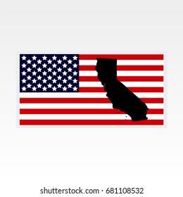 Map of the U.S. state of California. American flag