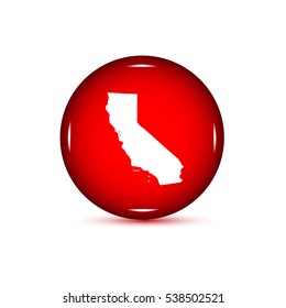 Map of the U.S. state of California. Red button on a white background