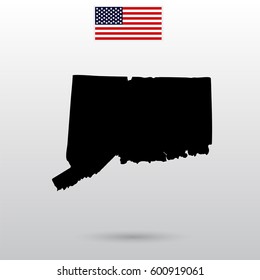 Map of the U.S. state of Connecticut. American flag.
