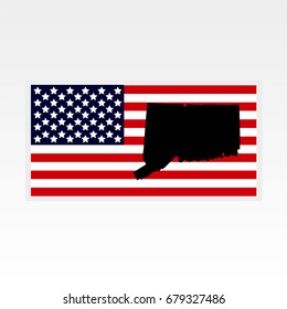 Map of the U.S. state of Connecticut. American flag
