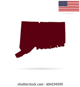 Map of the U.S. state of Connecticut on a white background. American flag.
