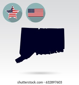 Map of the U.S. state of Connecticut on a white background. American flag, star