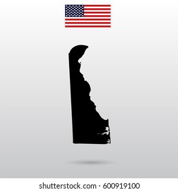 Map of the U.S. state of Delaware. American flag.
