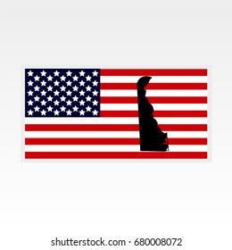 Map of the U.S. state of Delaware. American flag
