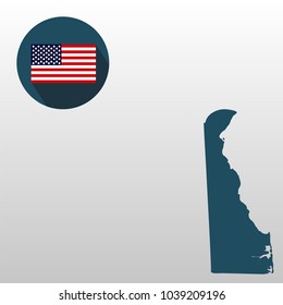 Map of the U.S. state of Delaware on a white background. American flag