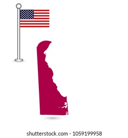 Map of the U.S. state of Delaware on a white background. American flag