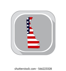 Map of the U.S. state Delaware on a white background. American flag