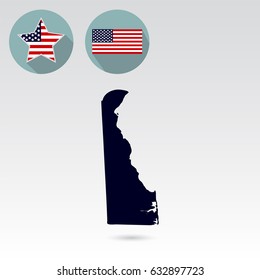 Map of the U.S. state of Delaware on a white background. American flag, star