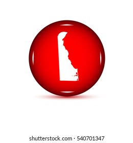 Map of the U.S. state of Delaware. Red button on a white background.