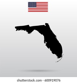 Map of the U.S. state of Florida. American flag.
