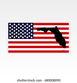 Map of the U.S. state of Florida. American flag
