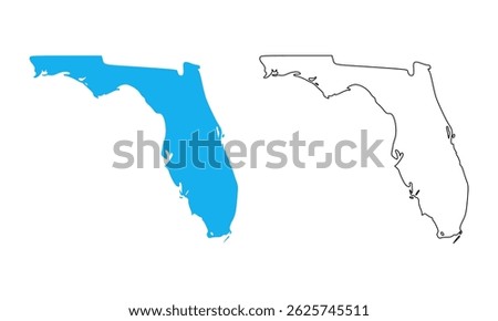 map of the U.S. state of florida. Blue silhouette and outline isolated on white background