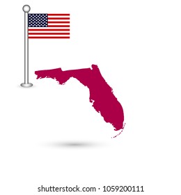 Map of the U.S. state of Florida on a white background. American flag