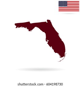 Map of the U.S. state of Florida on a white background. American flag.