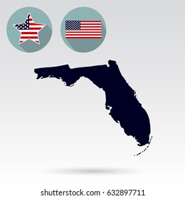 Map of the U.S. state of Florida on a white background. American flag, star