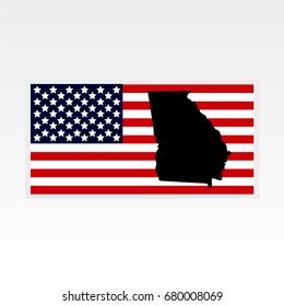 Map of the U.S. state of Georgia. American flag