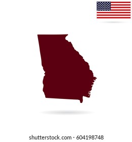 Map of the U.S. state of Georgia on a white background. American flag.
