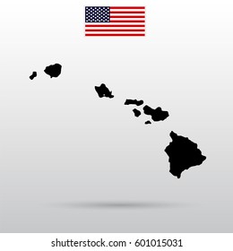Map of the U.S. state of Hawaii. American flag.