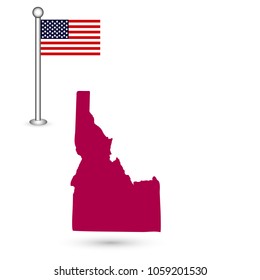 Map of the U.S. state of Idaho on a white background. American flag
