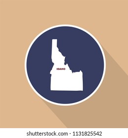 Map of the U.S. state of Idaho on a blue background. State name.