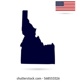 Map of the U.S. state  Idaho on a white background. American flag.