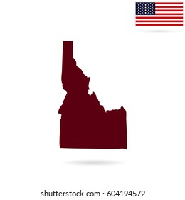 Map of the U.S. state of Idaho on a white background. American flag.
