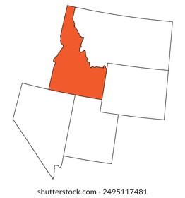 Map of the U.S. state of Idaho,Montana,Wyoming,Nevada,Utah