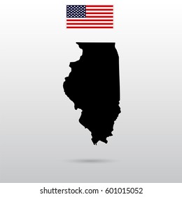 Map of the U.S. state of Illinois. American flag
