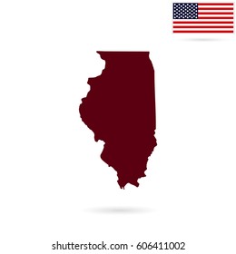 Map of the U.S. state of Illinois on a white background. American flag.
