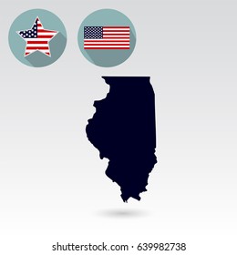 Map of the U.S. state of Illinois on a white background. American flag, star.