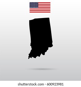 Map of the U.S. state of Indiana. American flag.