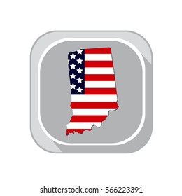 Map of the U.S. state Indiana on a white background. American flag