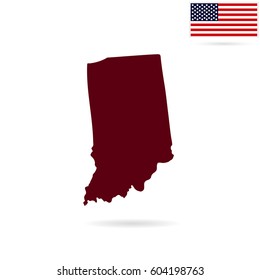 Map of the U.S. state of Indiana on a white background. American flag.

