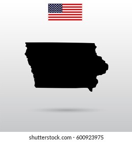 Map of the U.S. state of Iowa. American flag.