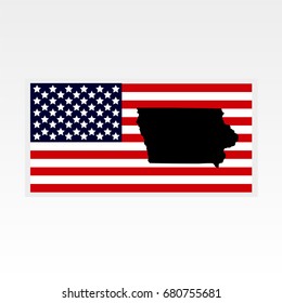 Map of the U.S. state of Iowa. American flag