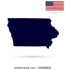 Map of the U.S. state  Iowa on a white background. American flag.