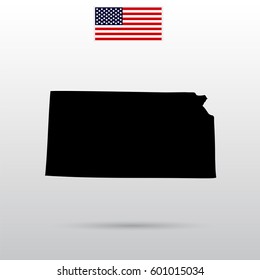 Map of the U.S. state of Kansas. American flag