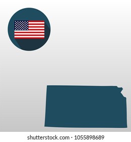 Map of the U.S. state of Kansas on a white background. American flag