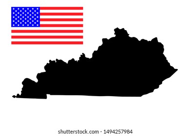 Map of the U.S. state of Kentucky with American Flag.Vector illustration